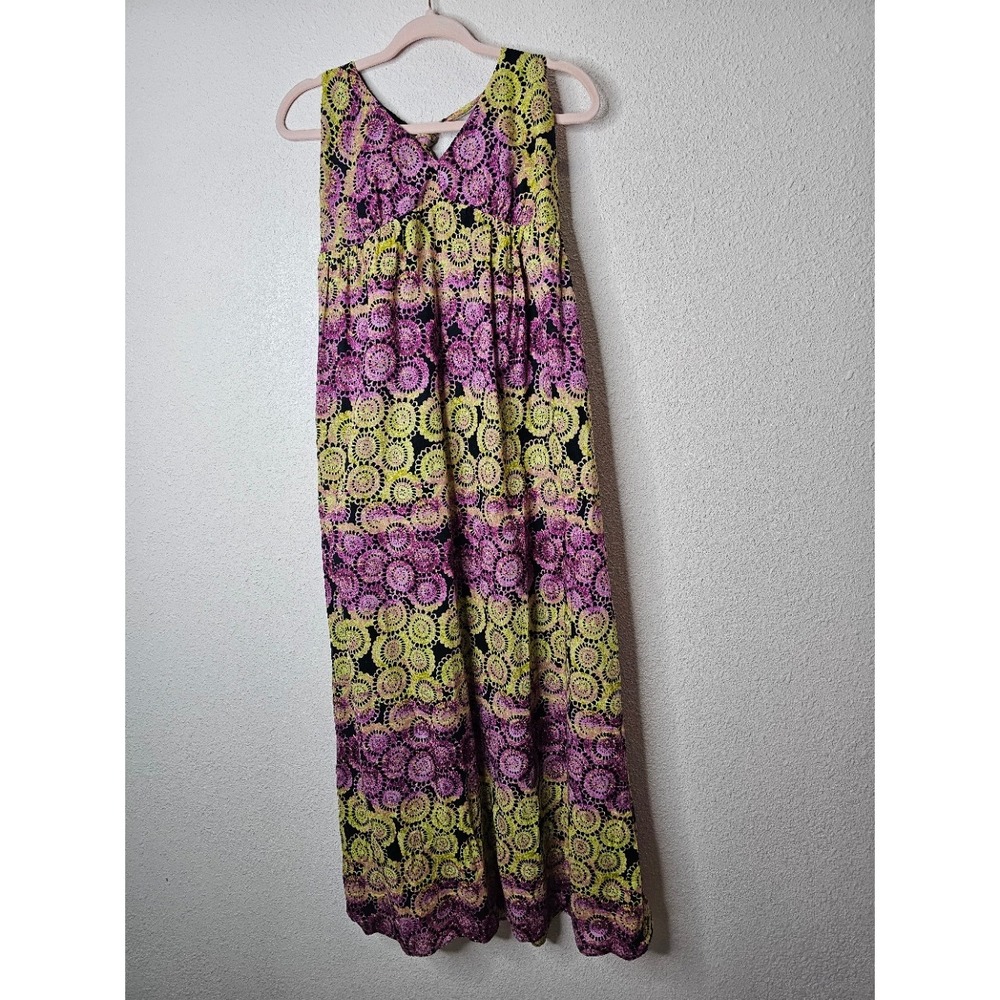 Old Navy Womens Purple Yellow Smocked Maxi Dress L Halter Top Festival Bohemian